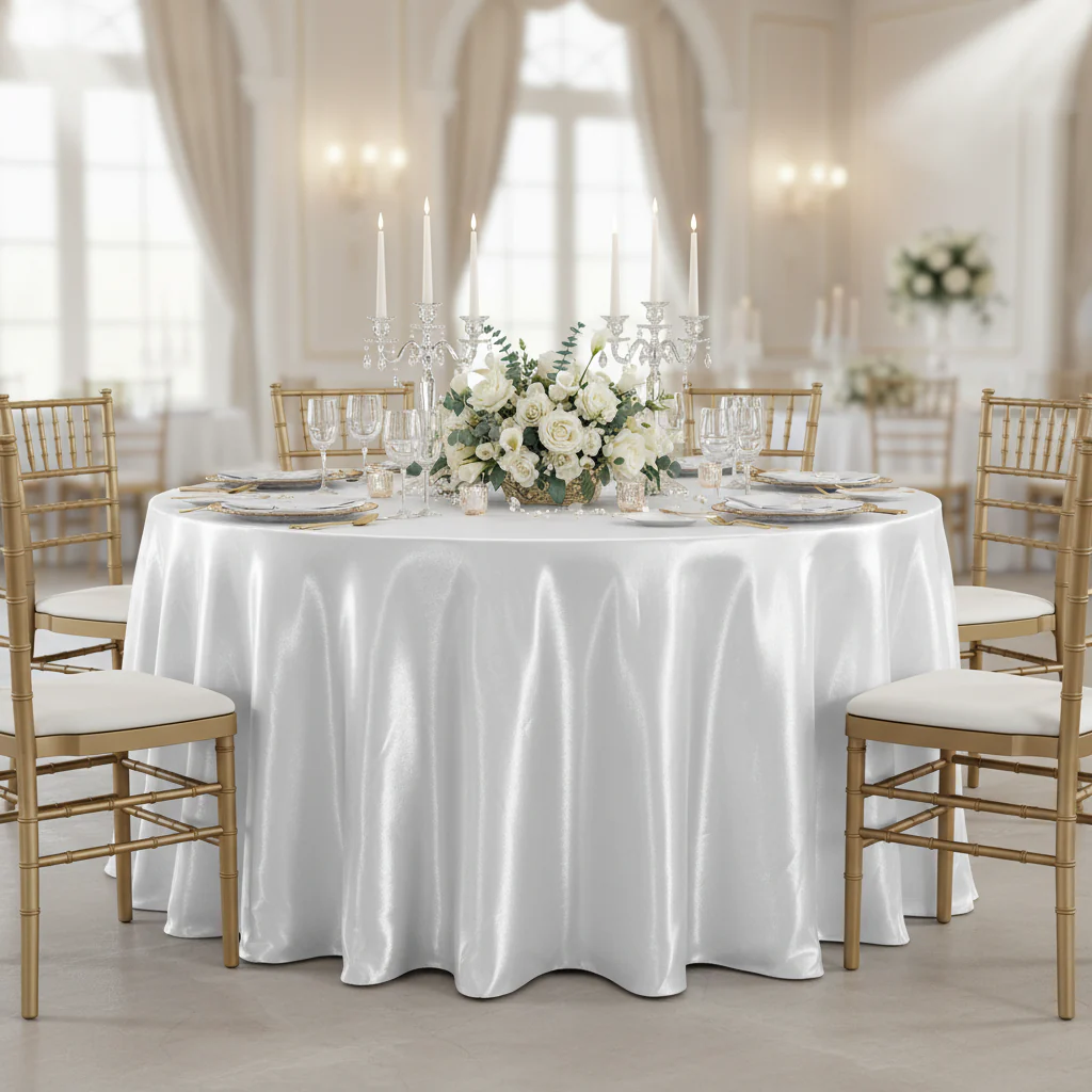Satin 132" Round Tablecloth - White - Image 2