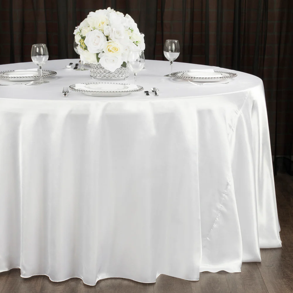 Satin 132" Round Tablecloth - White - Image 3