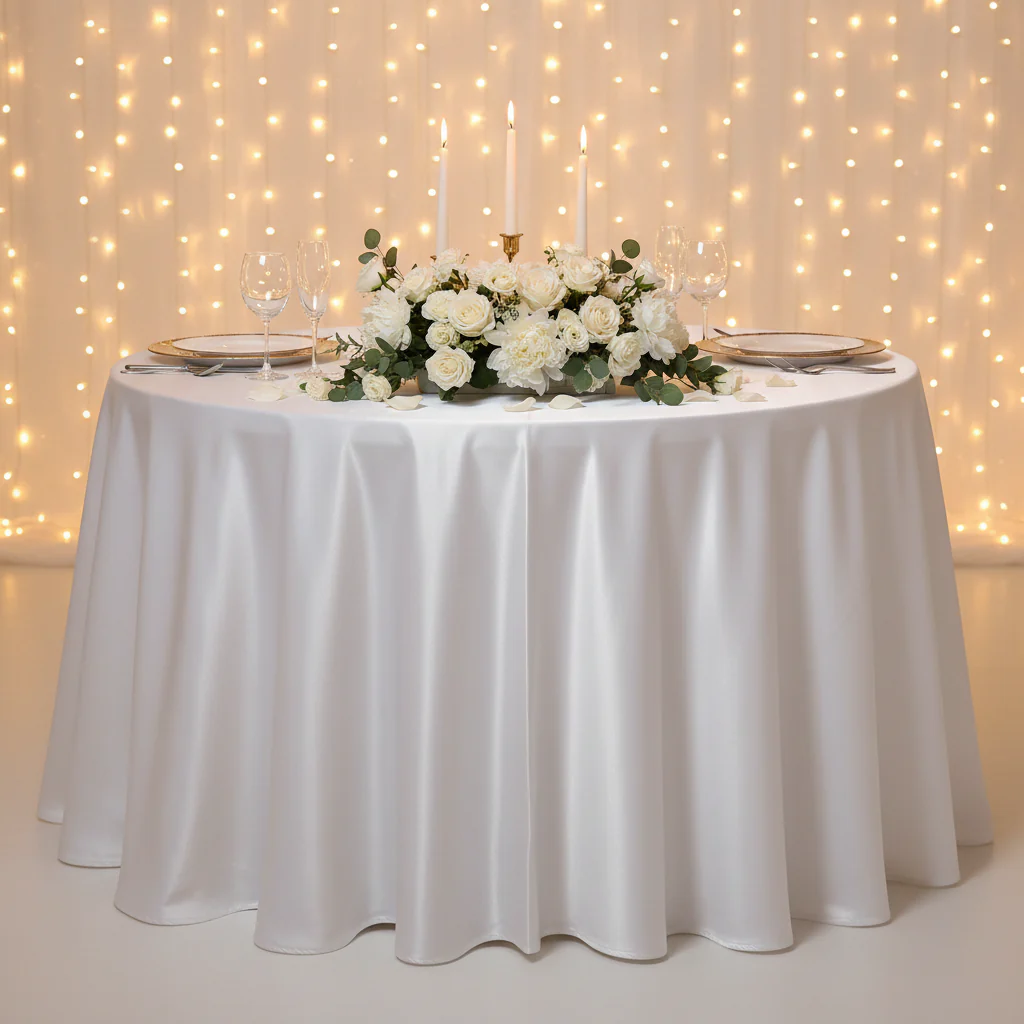 Satin 132" Round Tablecloth - White - Image 4
