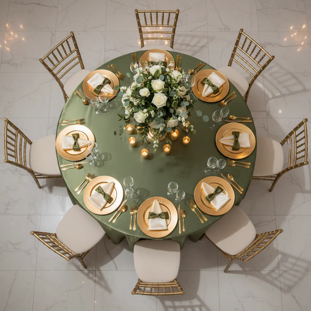 Satin 132" Round Tablecloth - Willow Green - Image 2