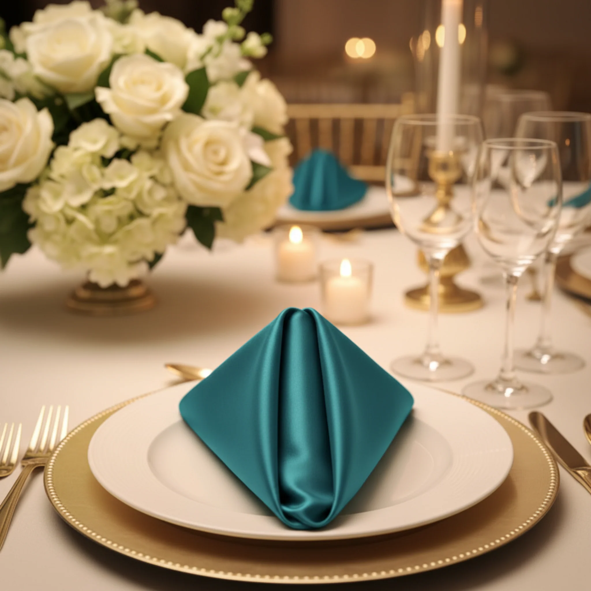 Satin Napkin 20"x20" - Dark Turquoise - Image 2