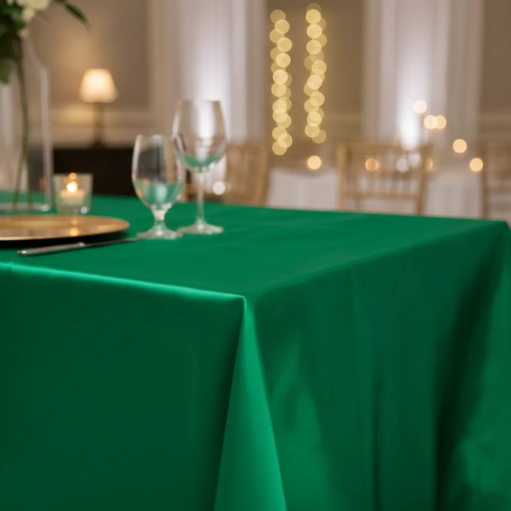 Satin Rectangular 60"x120" Tablecloth - Emerald Green - Image 3