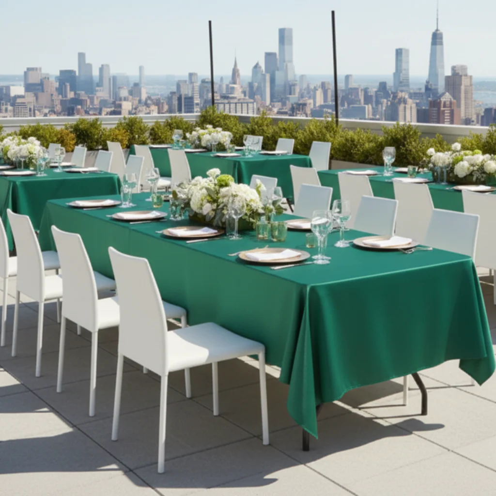 Satin Rectangular 60"x120" Tablecloth - Emerald Green - Image 4