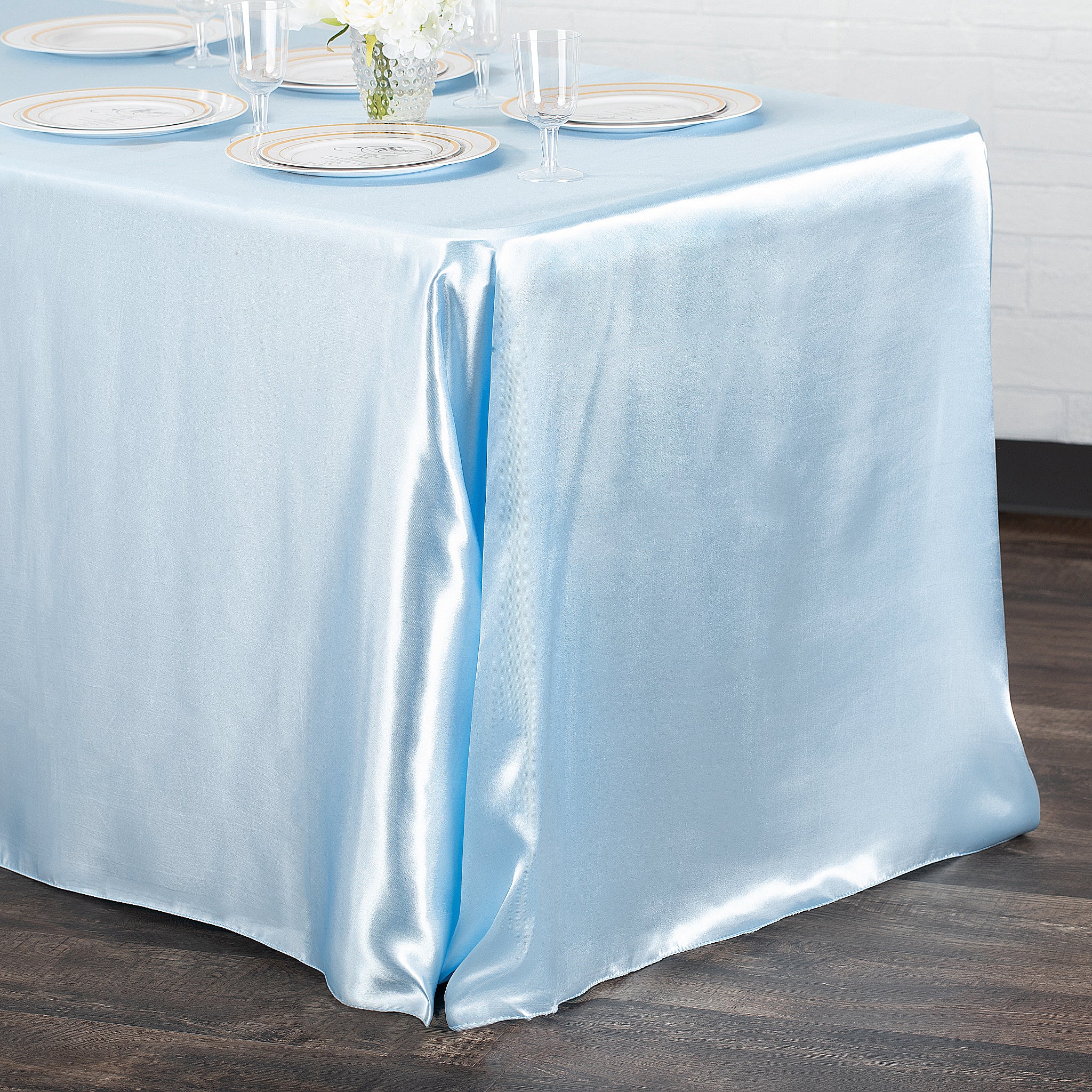 Satin Rectangular 90"x132" Tablecloth - Baby Blue - Image 2