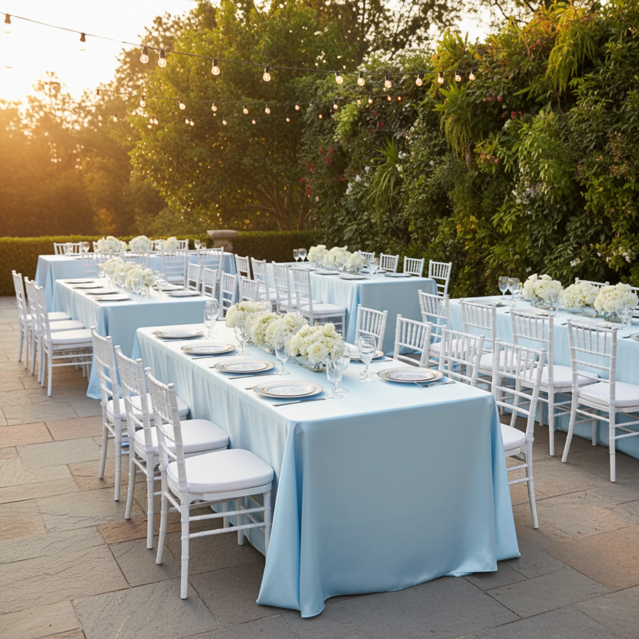 Satin Rectangular 90"x132" Tablecloth - Baby Blue - Image 3