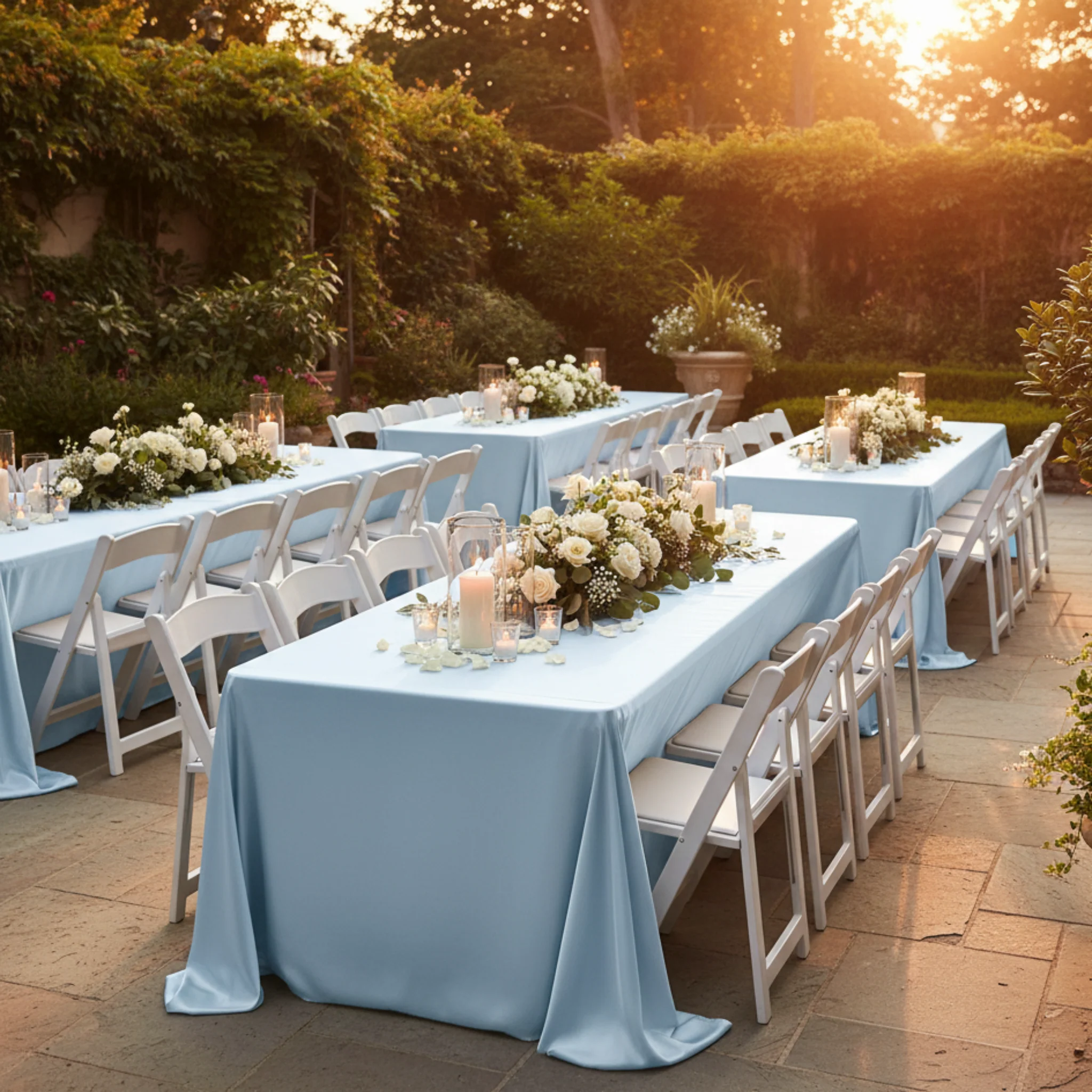 Satin Rectangular 90"x132" Tablecloth - Baby Blue - Image 4