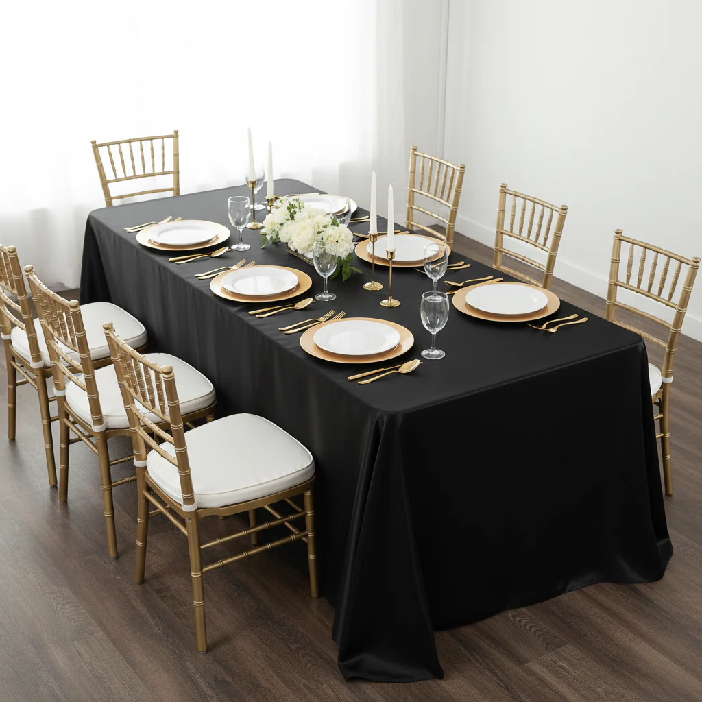 Satin Rectangular 90"x132" Tablecloth - Black - Image 3