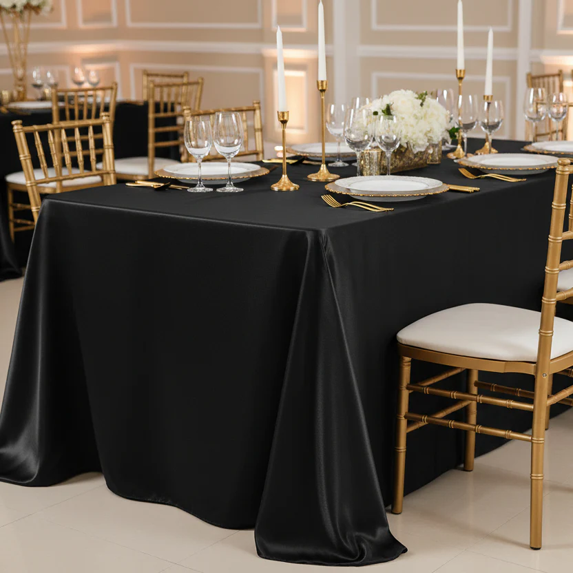 Satin Rectangular 90"x132" Tablecloth - Black - Image 4