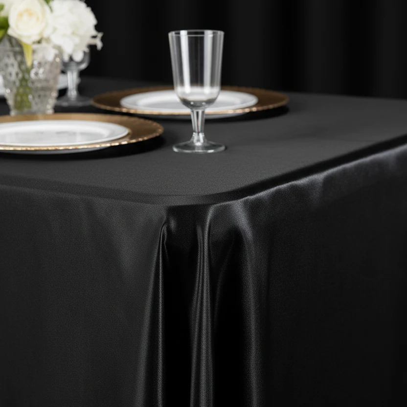 Satin Rectangular 90"x132" Tablecloth - Black - Image 5