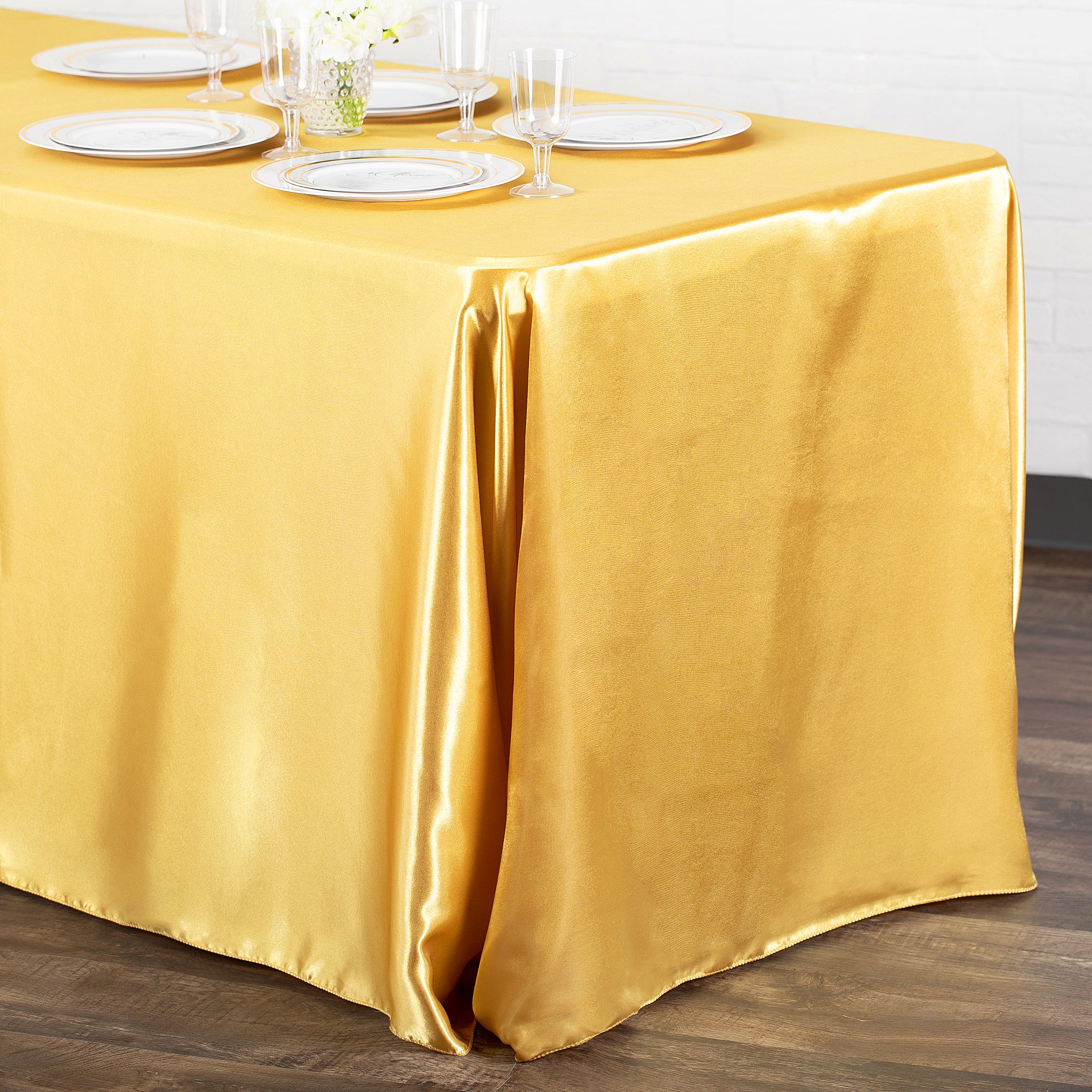 Satin Rectangular 90"x132" Tablecloth - Bright Gold - Image 2