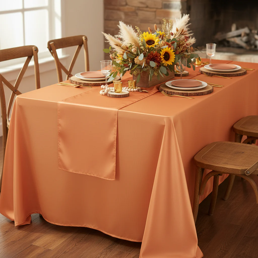 Satin Rectangular 90"x132" Tablecloth - Burnt Orange - Image 2