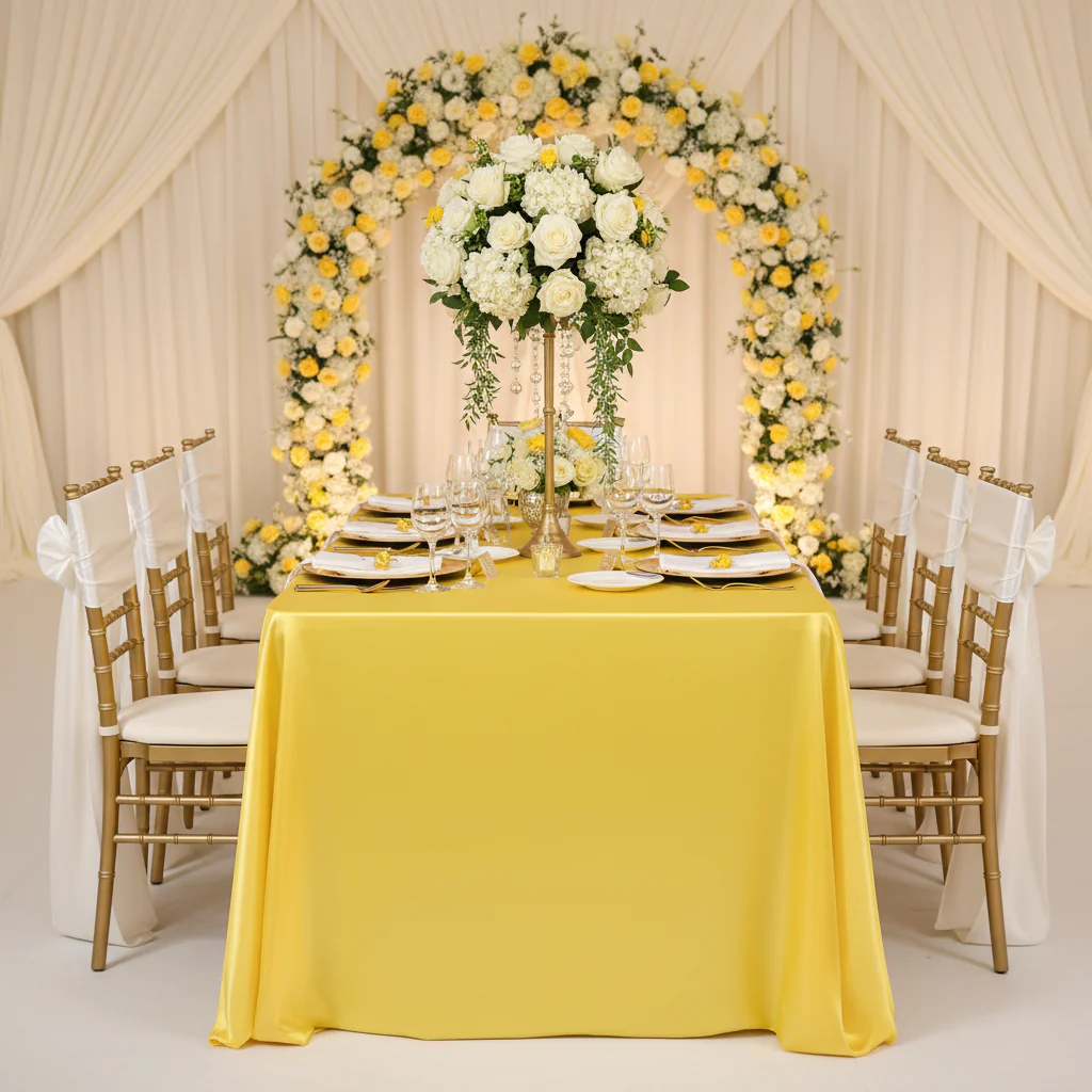 Satin Rectangular 90"x132" Tablecloth - Canary Yellow (Bright Yellow)