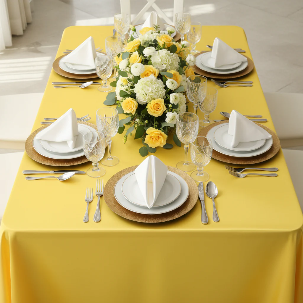 Satin Rectangular 90"x132" Tablecloth - Canary Yellow (Bright Yellow) - Image 3
