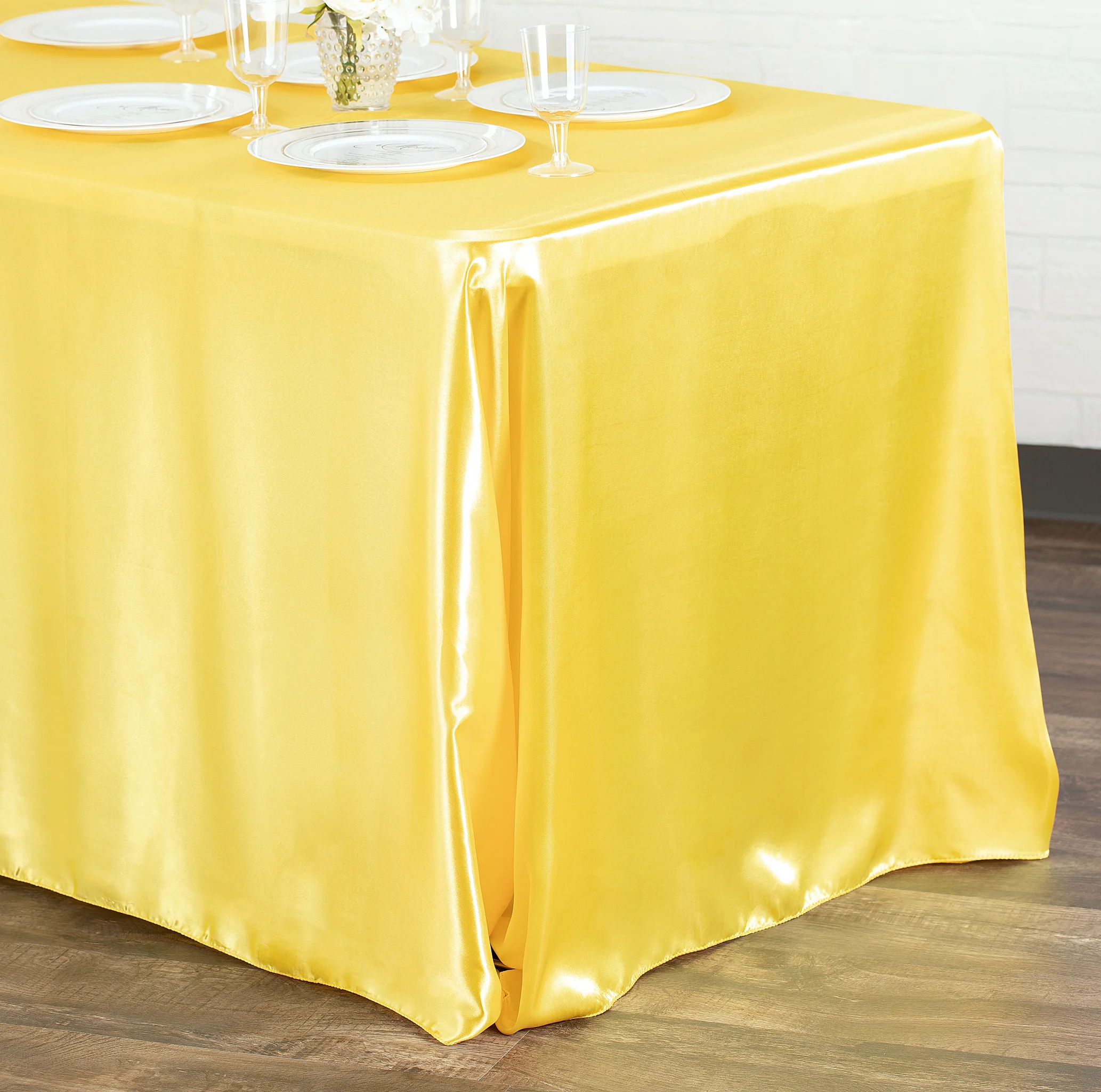 Satin Rectangular 90"x132" Tablecloth - Canary Yellow (Bright Yellow) - Image 4