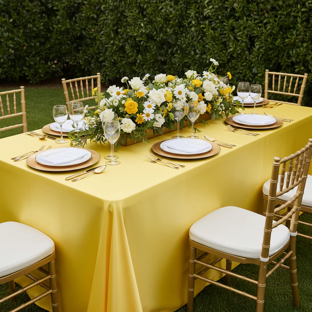 Satin Rectangular 90"x132" Tablecloth - Canary Yellow (Bright Yellow) - Image 5