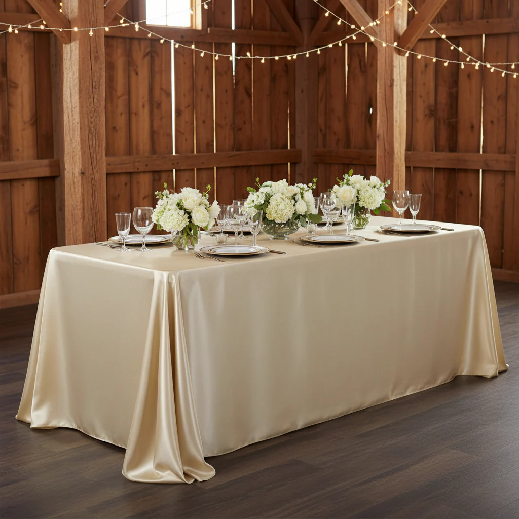 Satin Rectangular 90"x132" Tablecloth - Champagne - Image 2