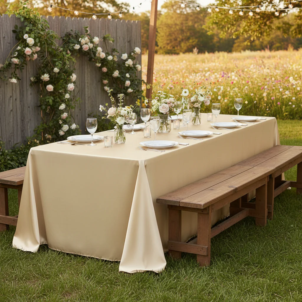 Satin Rectangular 90"x132" Tablecloth - Champagne - Image 3