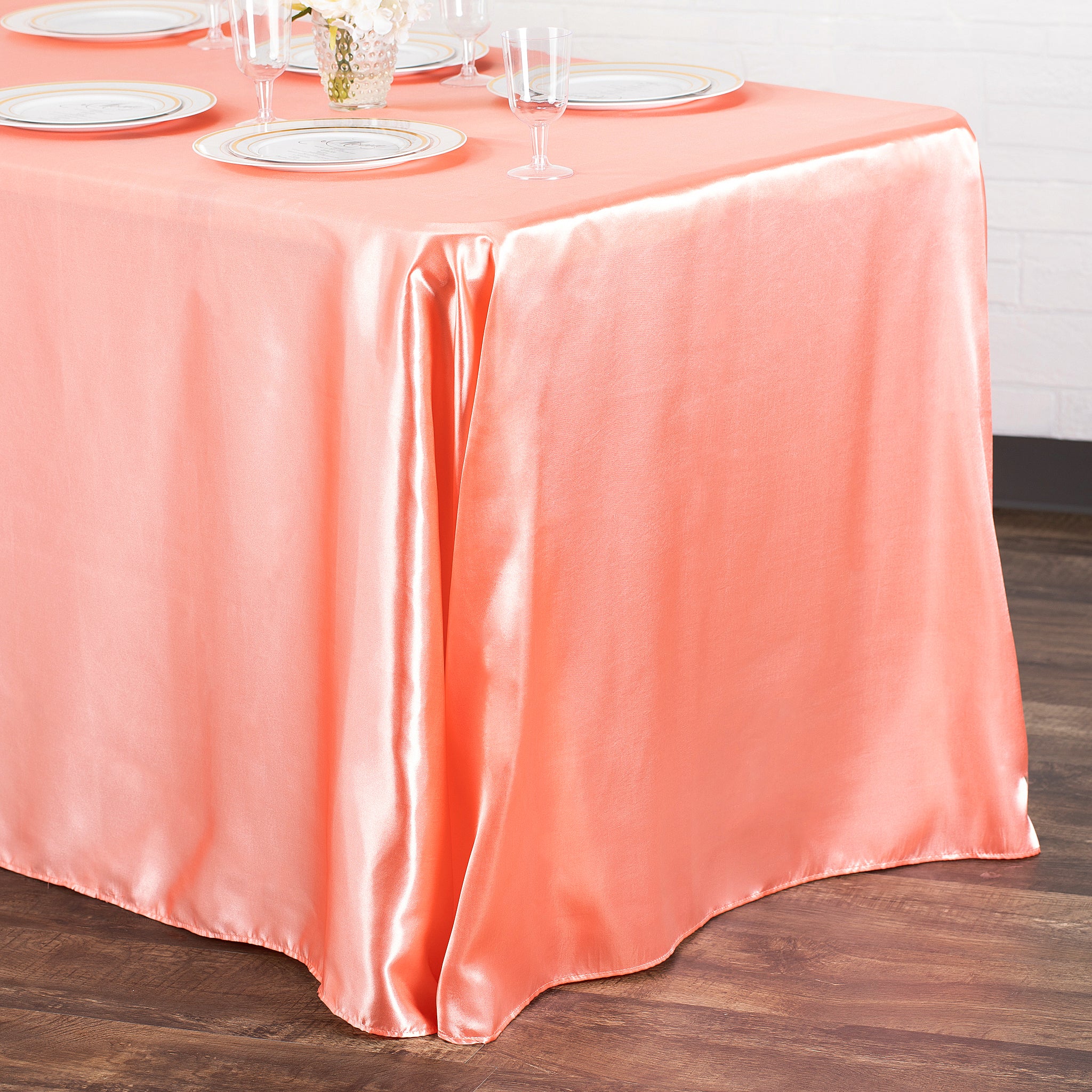 Satin Rectangular 90"x132" Tablecloth - Coral - Image 2