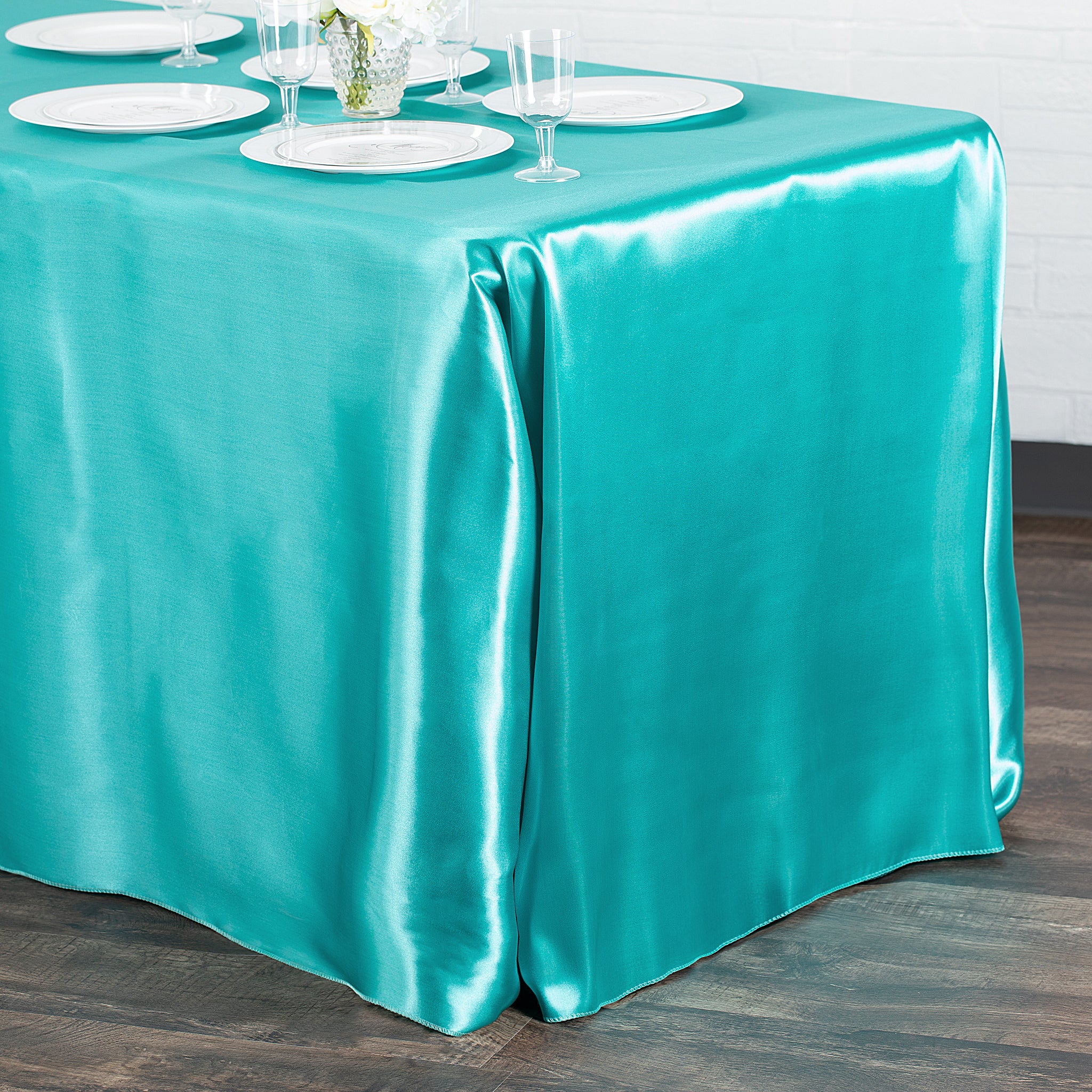 Satin Rectangular 90"x132" Tablecloth - Dark Turquoise - Image 2