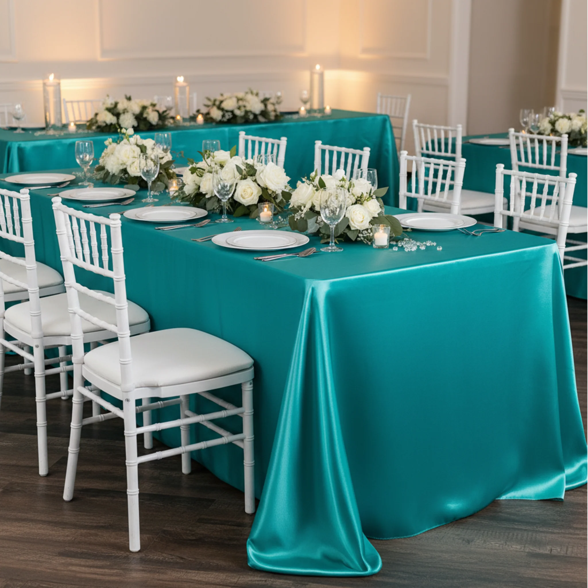 Satin Rectangular 90"x132" Tablecloth - Dark Turquoise - Image 3