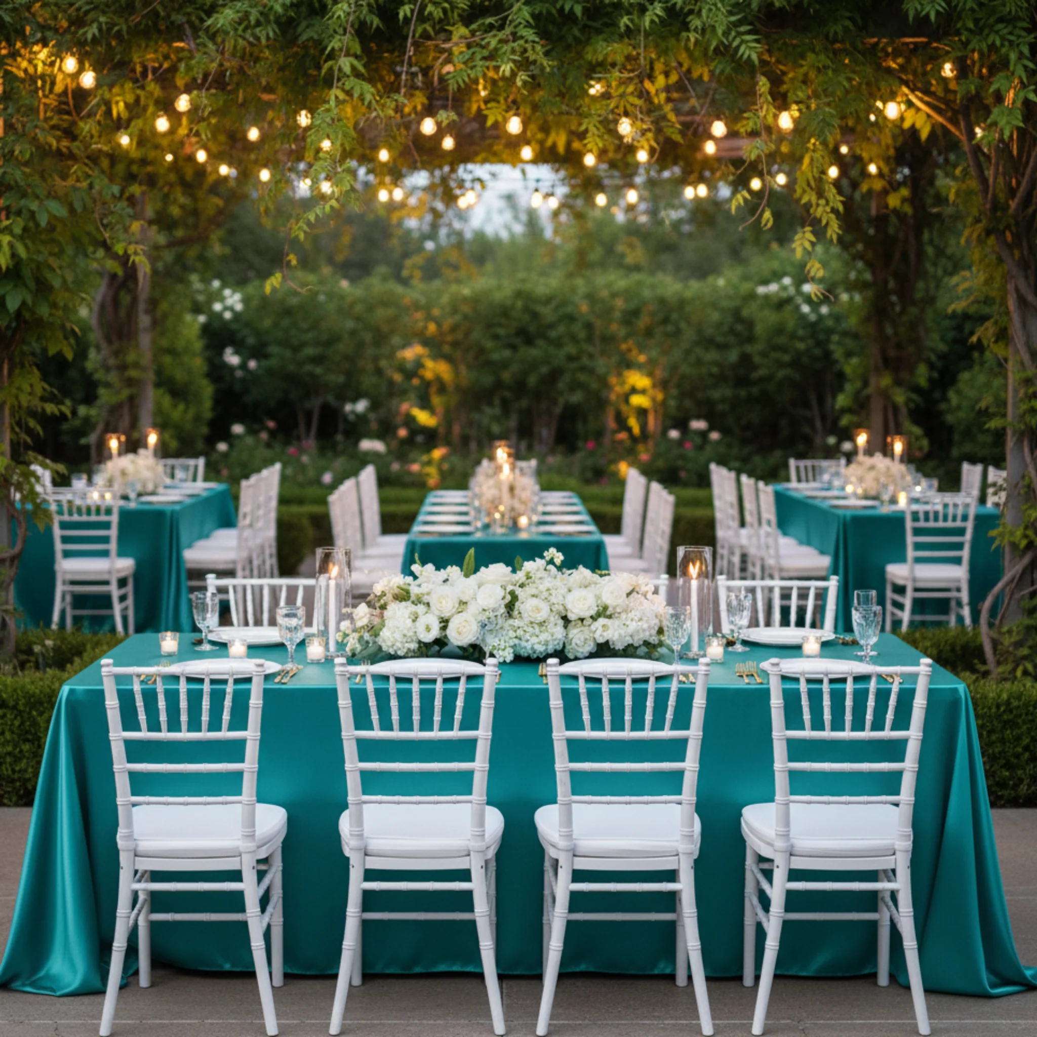 Satin Rectangular 90"x132" Tablecloth - Dark Turquoise - Image 4