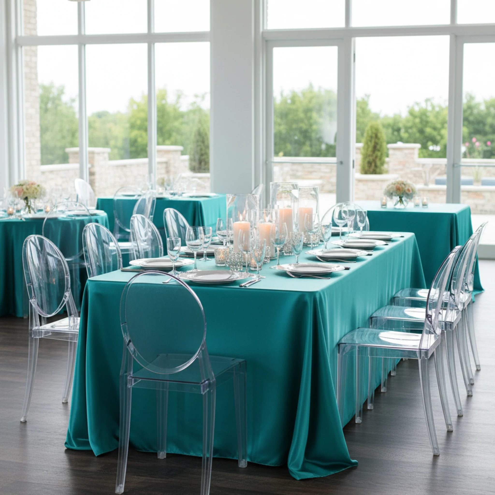 Satin Rectangular 90"x132" Tablecloth - Dark Turquoise - Image 5