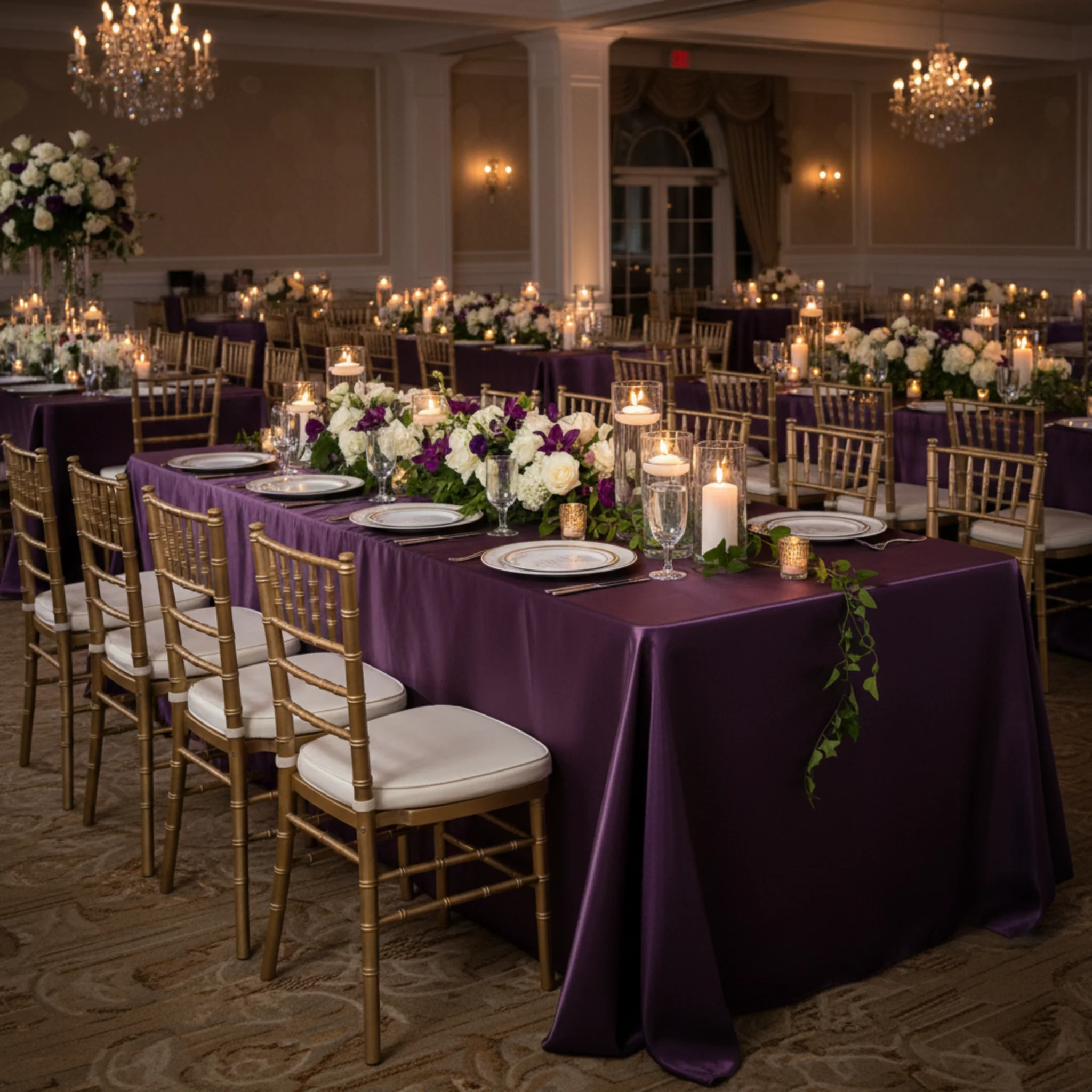Satin Rectangular 90"x132" Tablecloth - Eggplant/Plum - Image 4