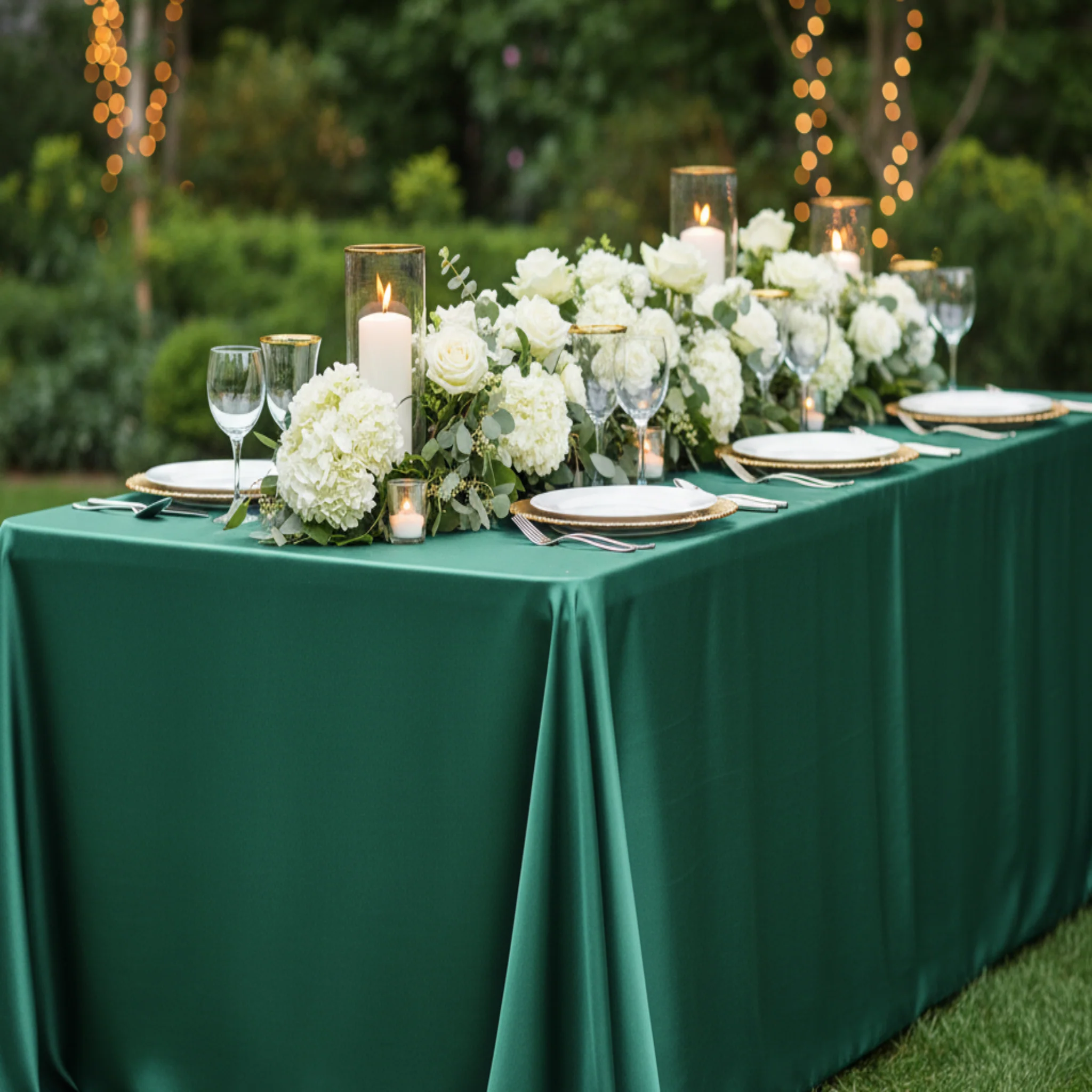 Satin Rectangular 90"x132" Tablecloth - Emerald Green - Image 4