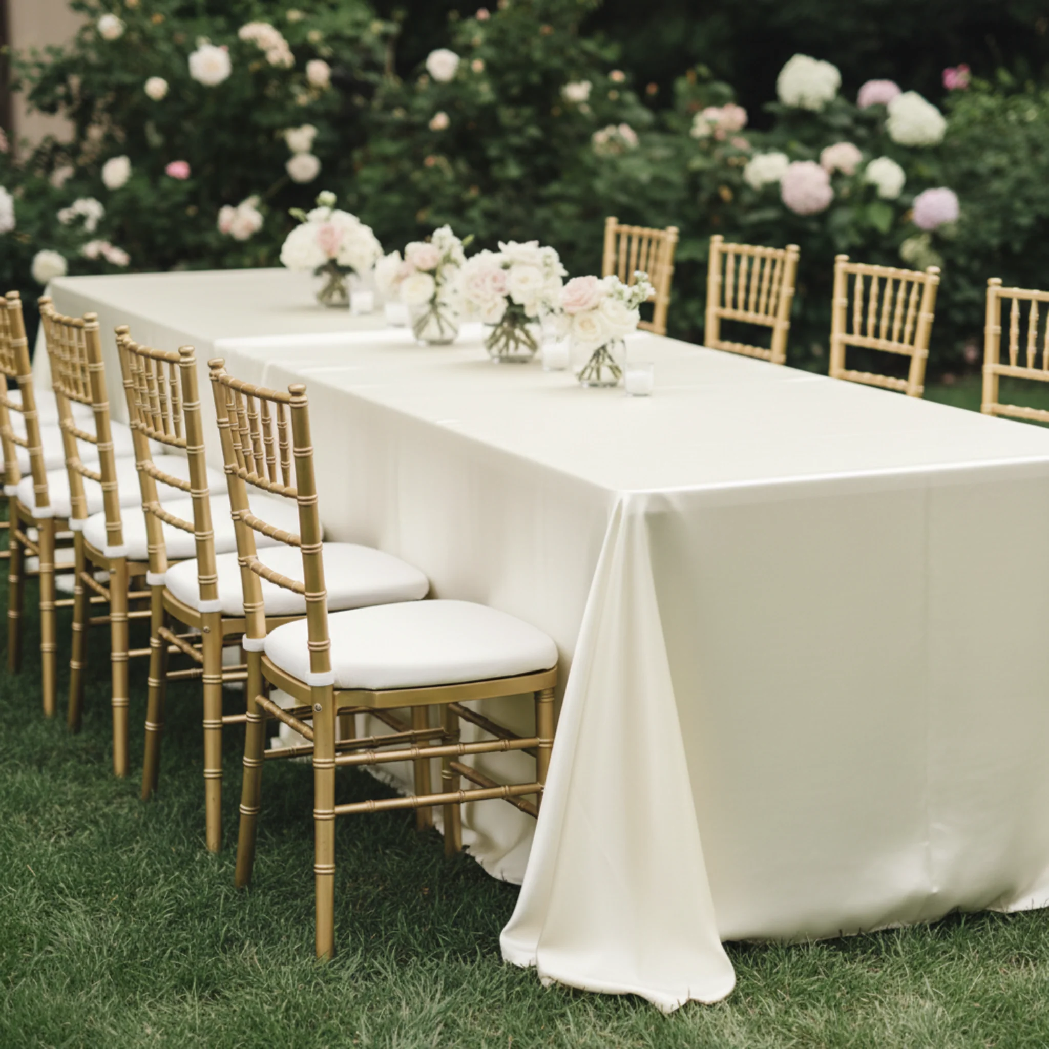 Satin Rectangular 90"x132" Tablecloth - Ivory - Image 3