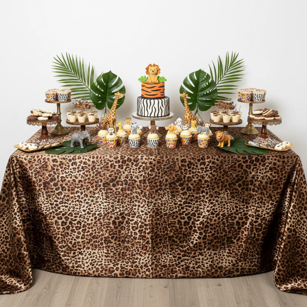 Satin Rectangular 90"x132" Tablecloth - Leopard Design