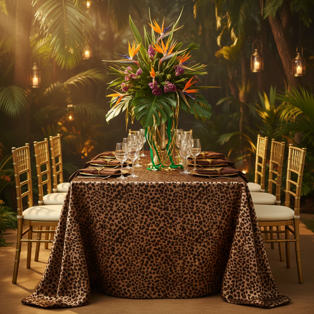 Satin Rectangular 90"x132" Tablecloth - Leopard Design - Image 5