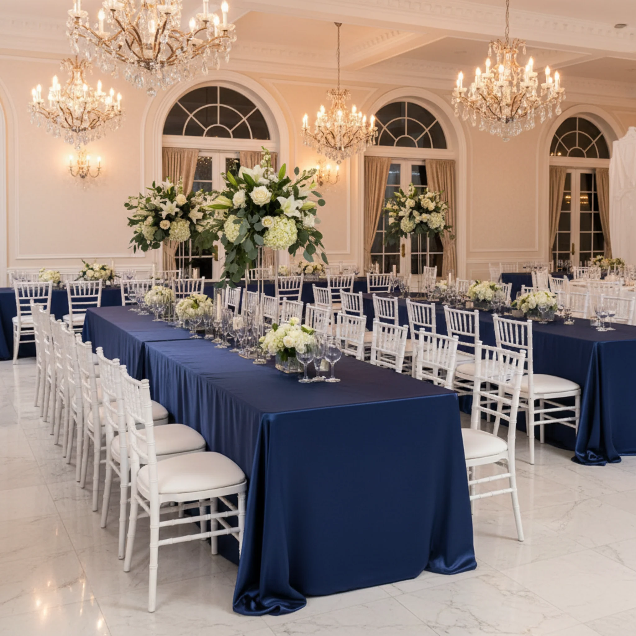 Satin Rectangular 90"x132" Tablecloth - Navy Blue - Image 3