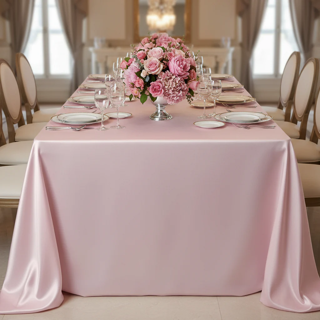 Satin Rectangular 90"x132" Tablecloth - Pastel Pink