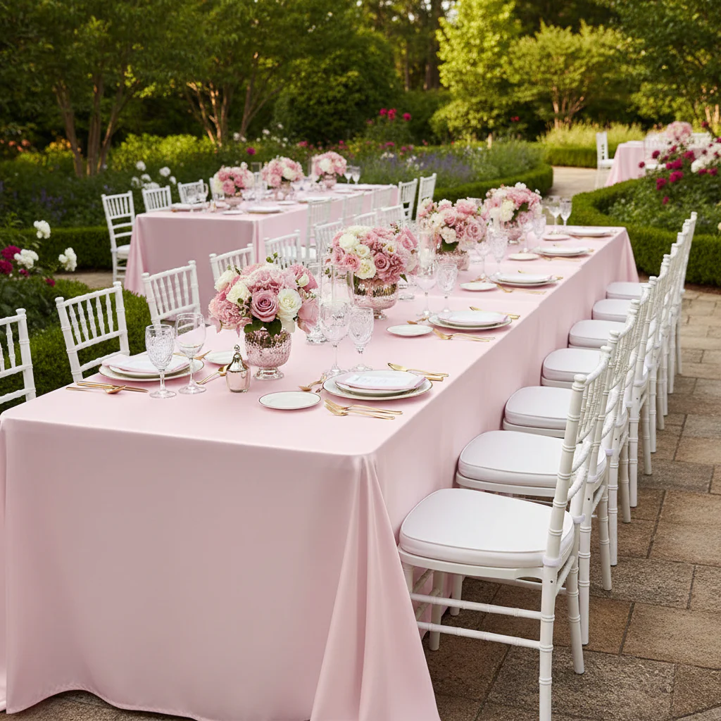 Satin Rectangular 90"x132" Tablecloth - Pastel Pink - Image 4