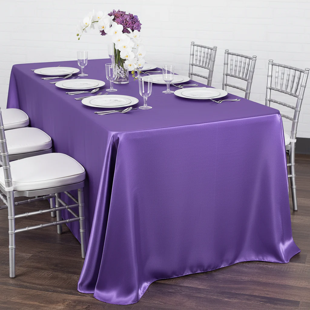 Satin Rectangular 90"x132" Tablecloth - Purple - Image 3