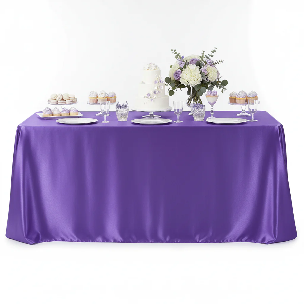 Satin Rectangular 90"x132" Tablecloth - Purple - Image 5