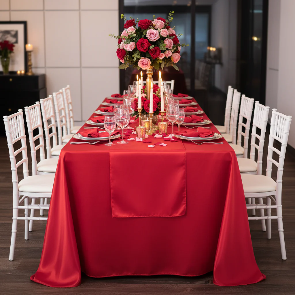 Satin Rectangular 90"x132" Tablecloth - Red - Image 3