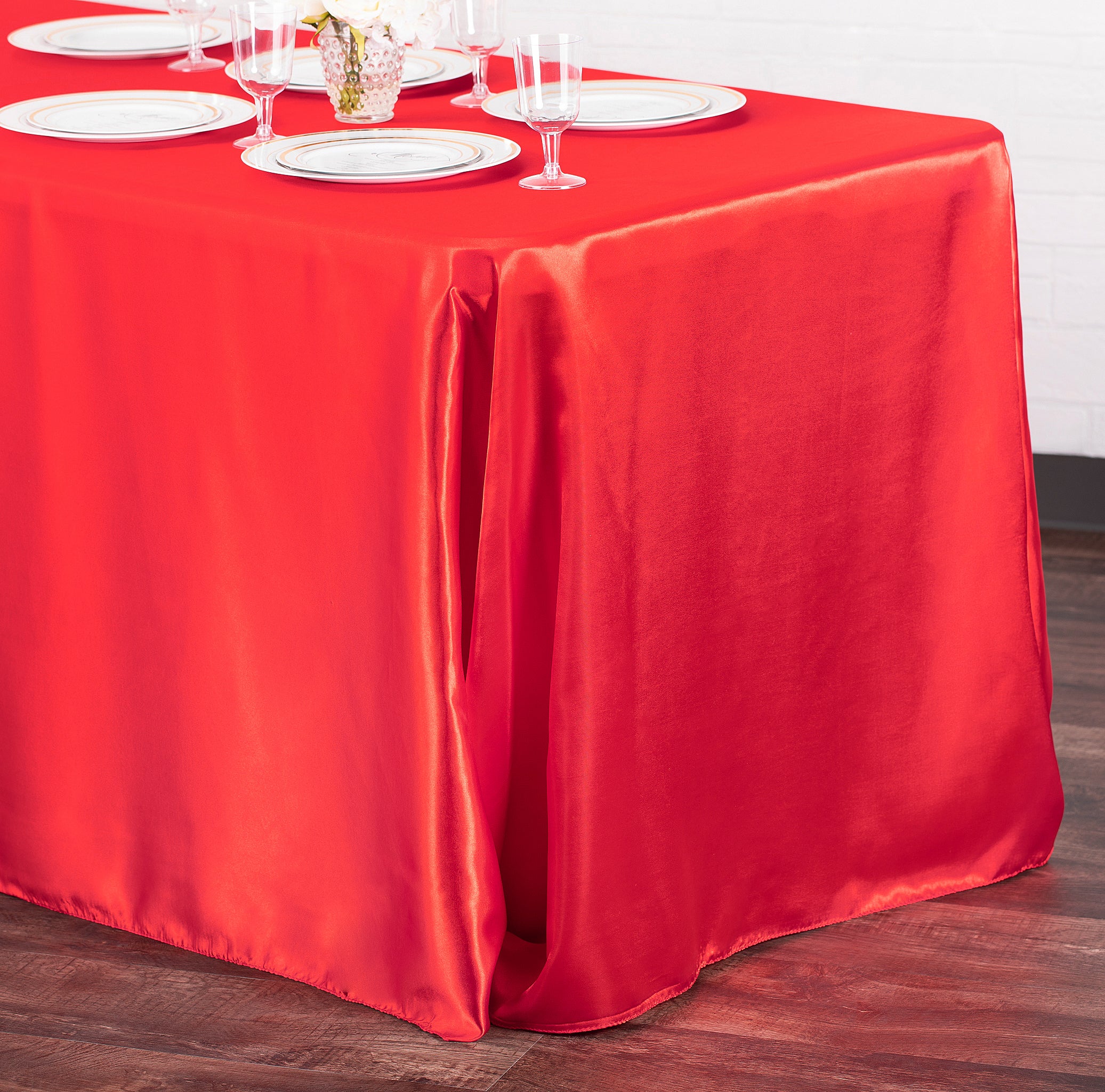 Satin Rectangular 90"x132" Tablecloth - Red - Image 4
