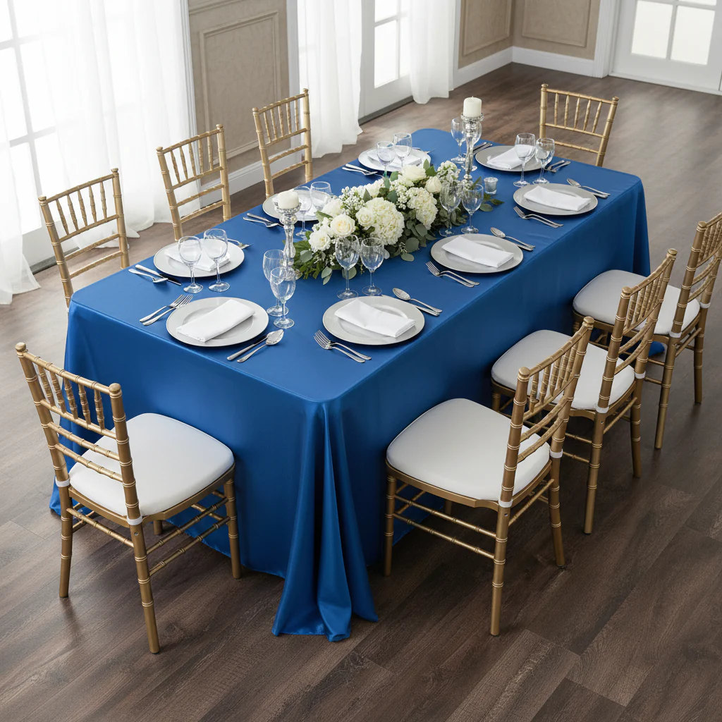 Satin Rectangular 90"x132" Tablecloth - Royal Blue - Image 3
