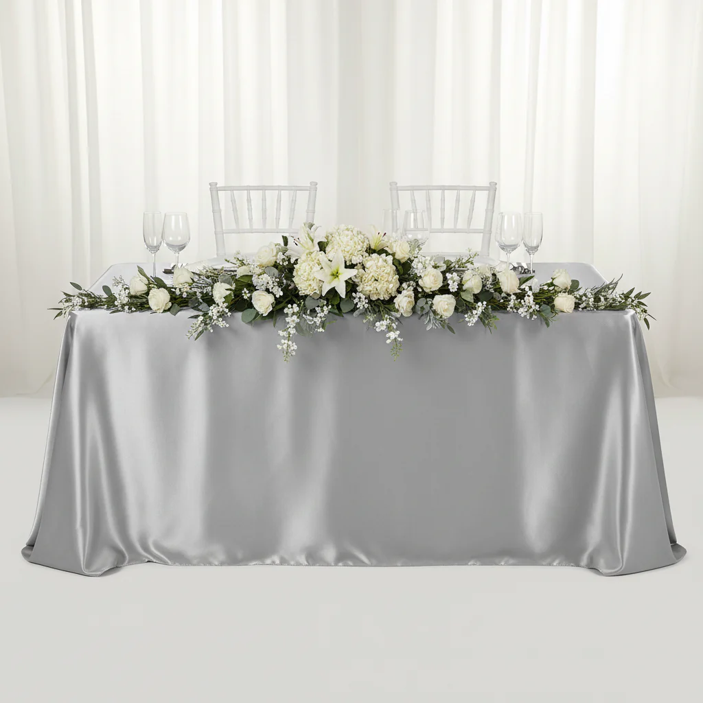 Satin Rectangular 90"x132" Tablecloth - Silver