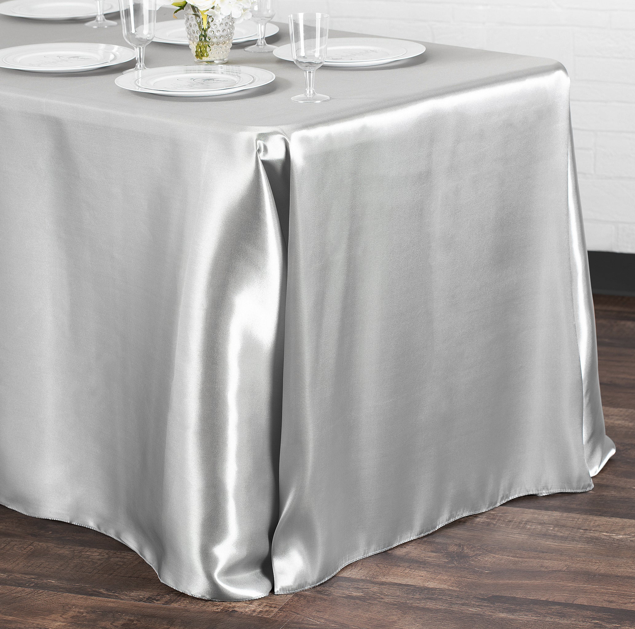 Satin Rectangular 90"x132" Tablecloth - Silver - Image 3