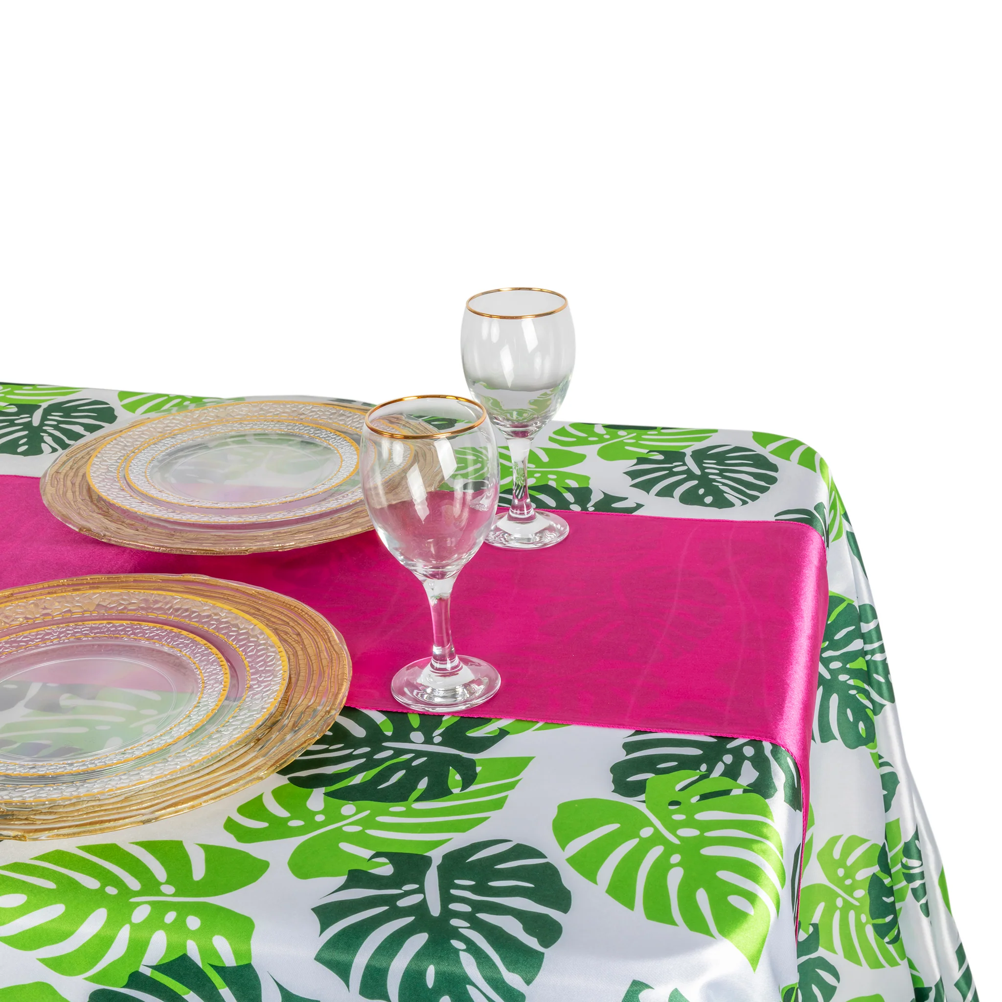 Satin Rectangular 90"x132" Tablecloth - Tropical Palm Leaf - Image 2