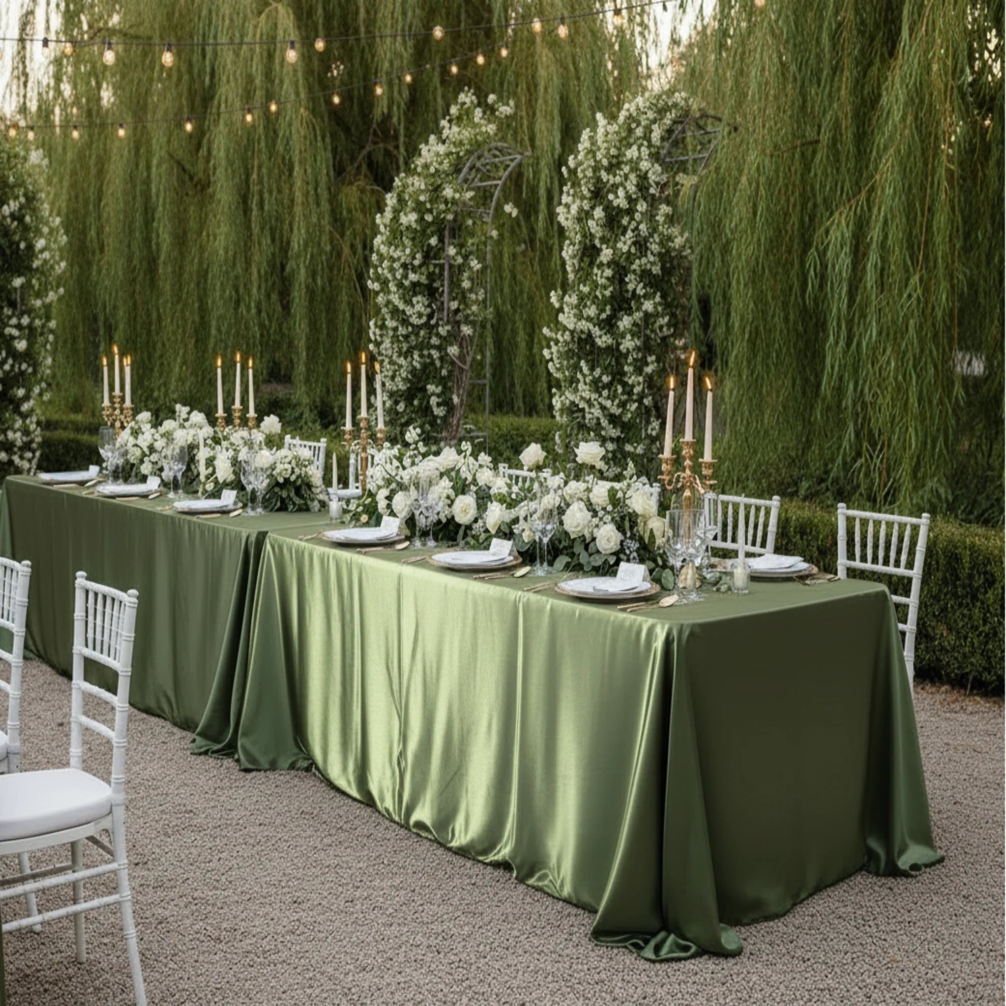 Satin Rectangular 90"x132" Tablecloth - Willow Green - Image 3