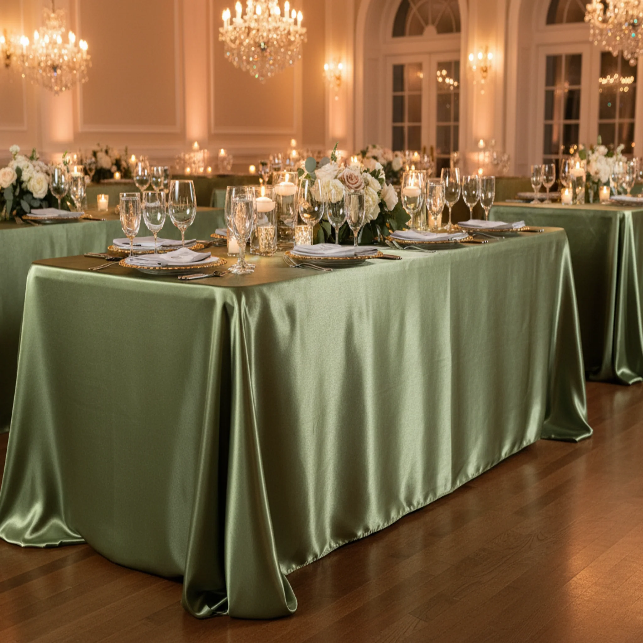 Satin Rectangular 90"x132" Tablecloth - Willow Green - Image 4