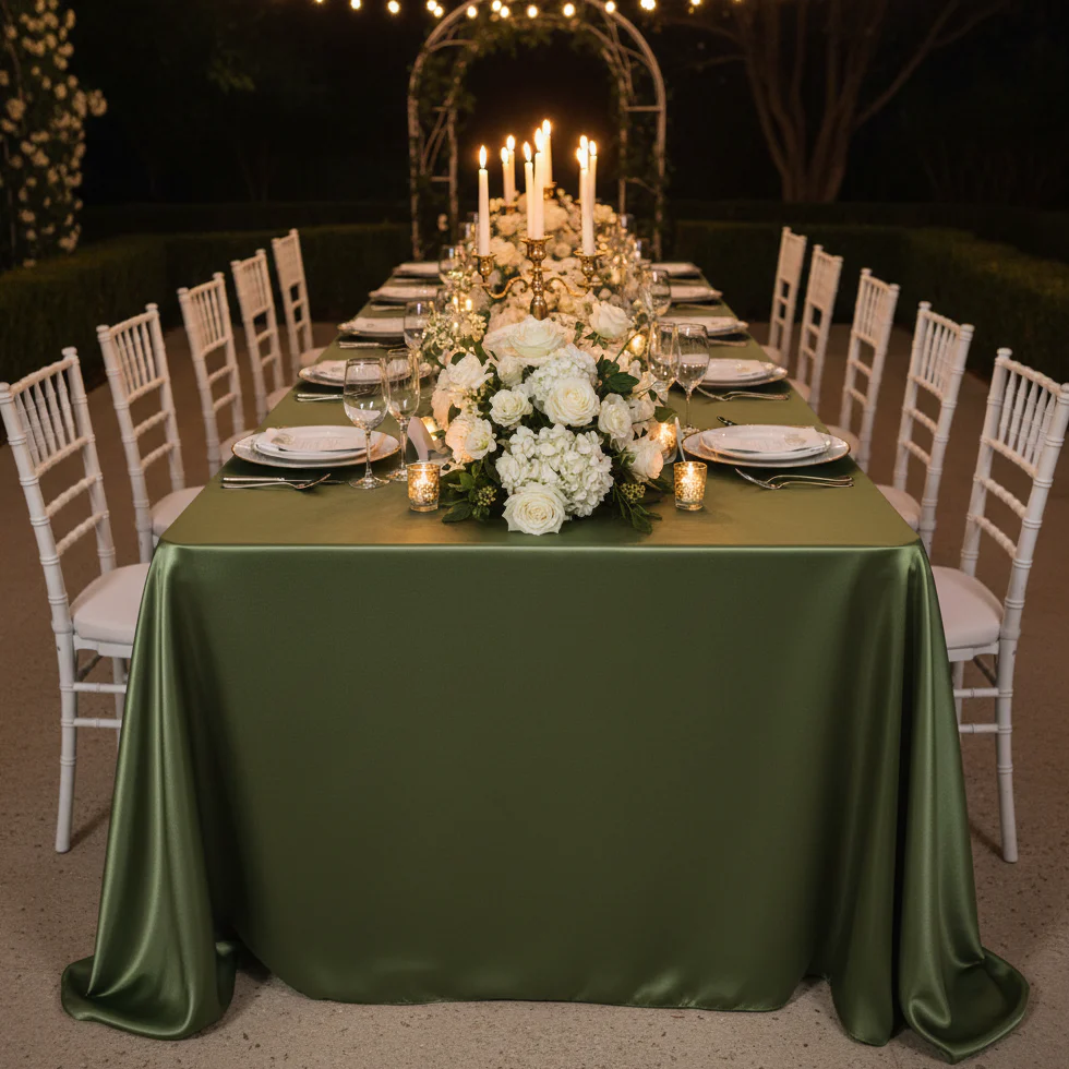 Satin Rectangular 90"x132" Tablecloth - Willow Green - Image 5