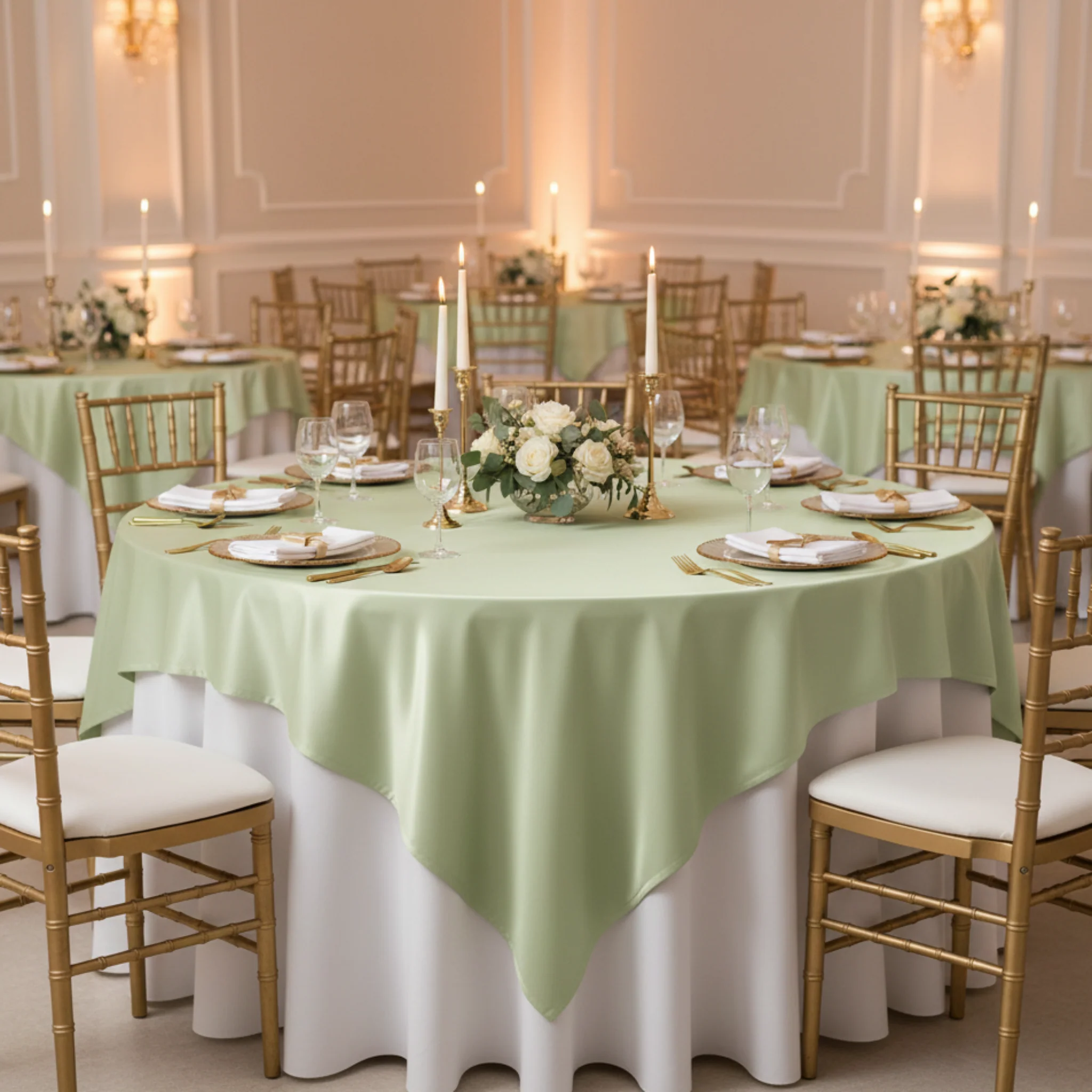 Satin Square 72"x72" Table Overlay - Sage Green - Image 2