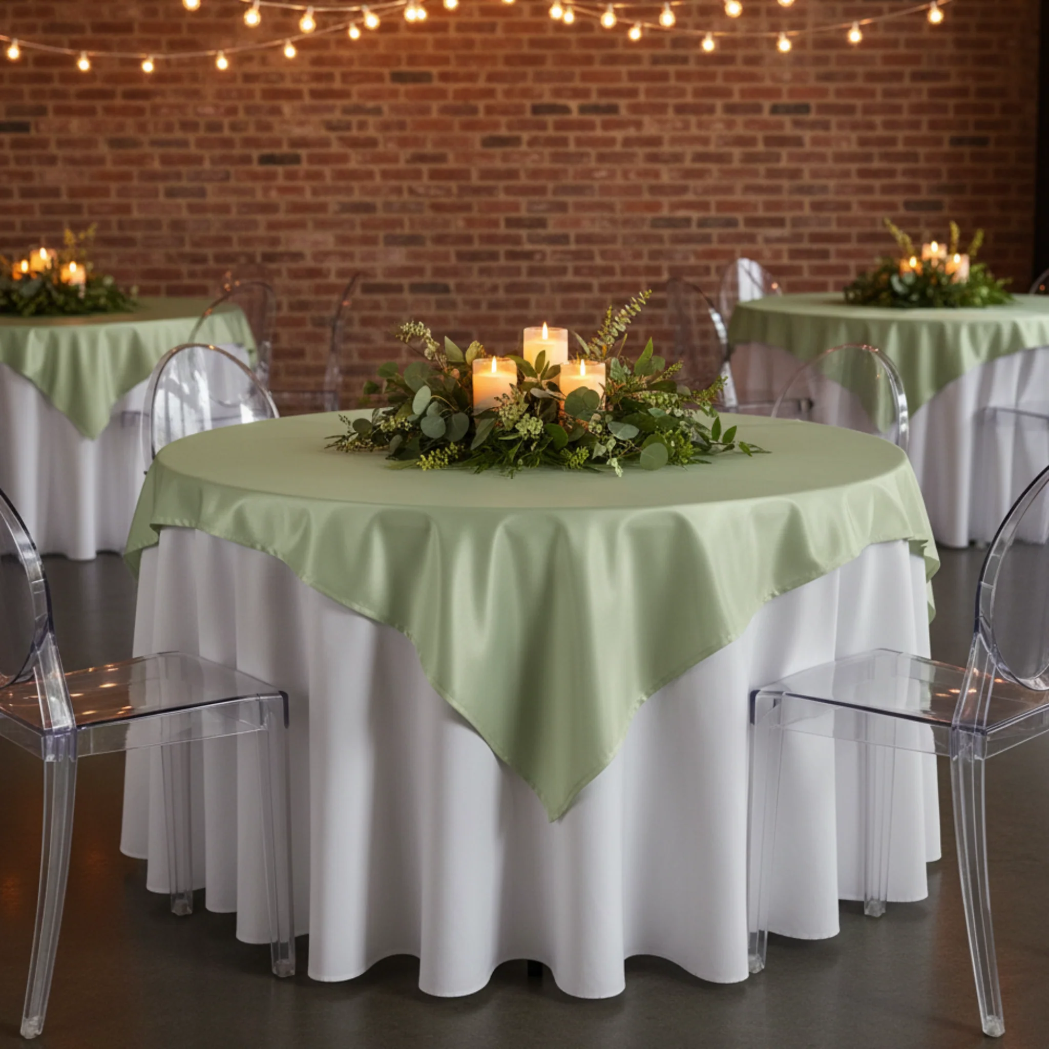 Satin Square 72"x72" Table Overlay - Sage Green - Image 4