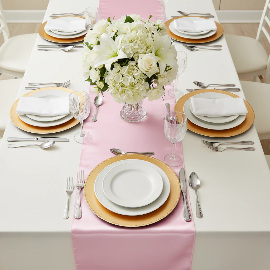 Satin Table Runner - Medium Pink - Image 2