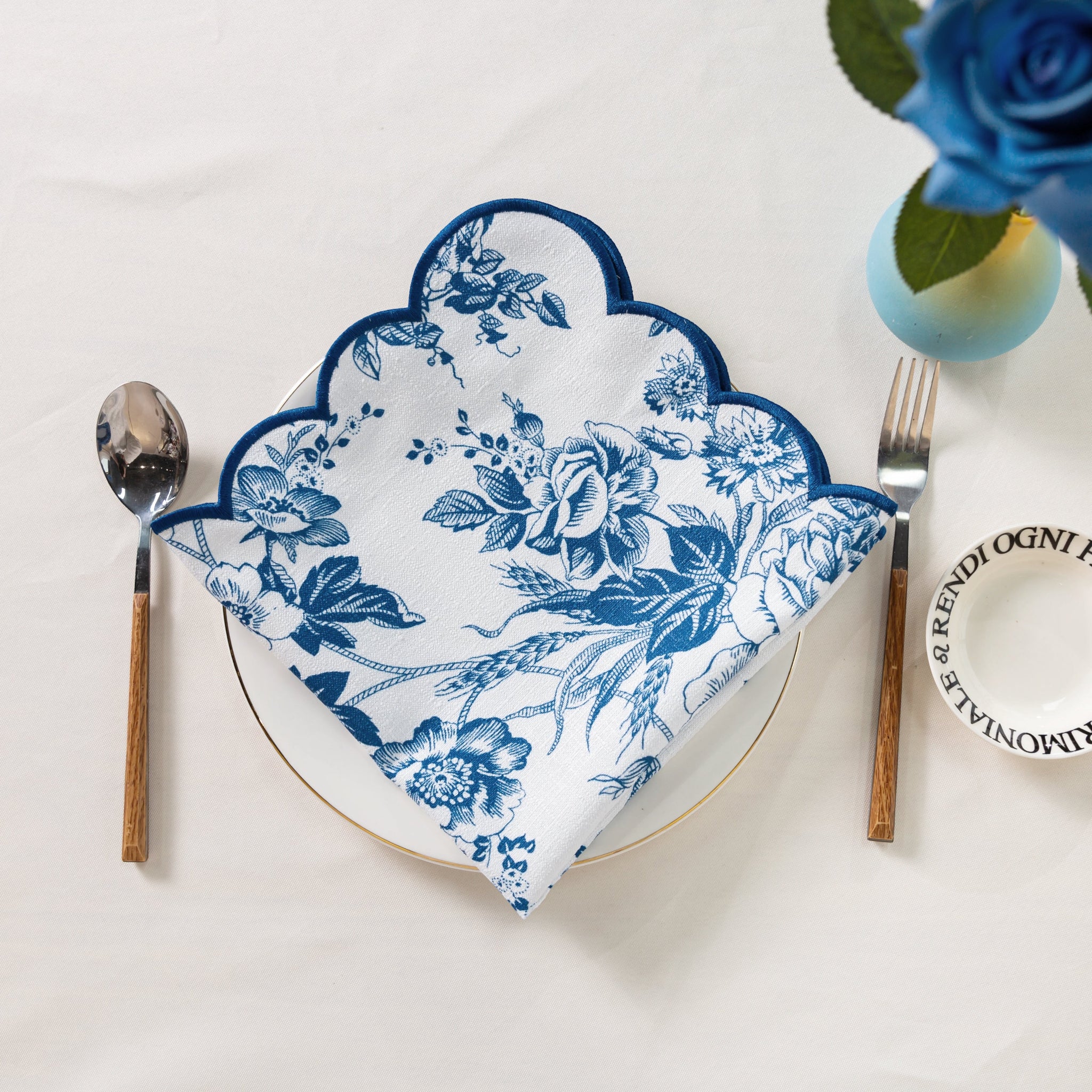4 pcs/pk French Toile 20"x20" Scalloped Edge Napkins - Blue - Image 10