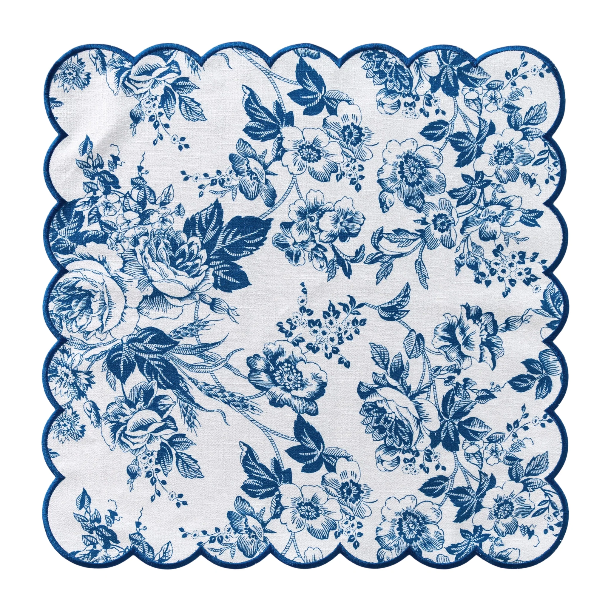 4 pcs/pk French Toile 20"x20" Scalloped Edge Napkins - Blue - Image 3